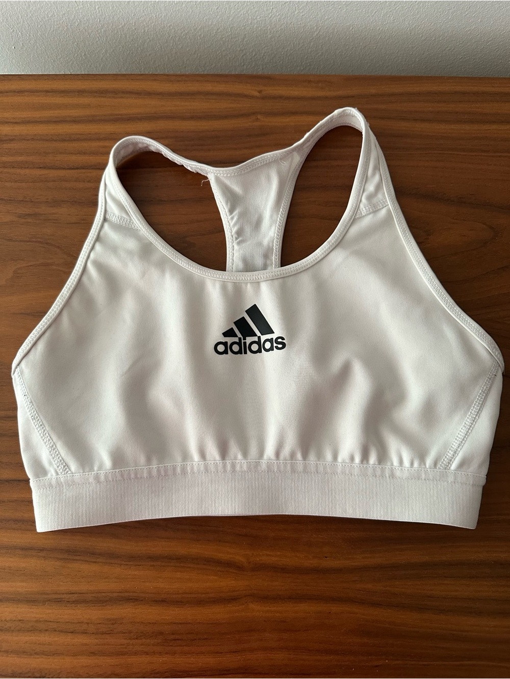 adidas White Racerback Sports Bra with Black Logo